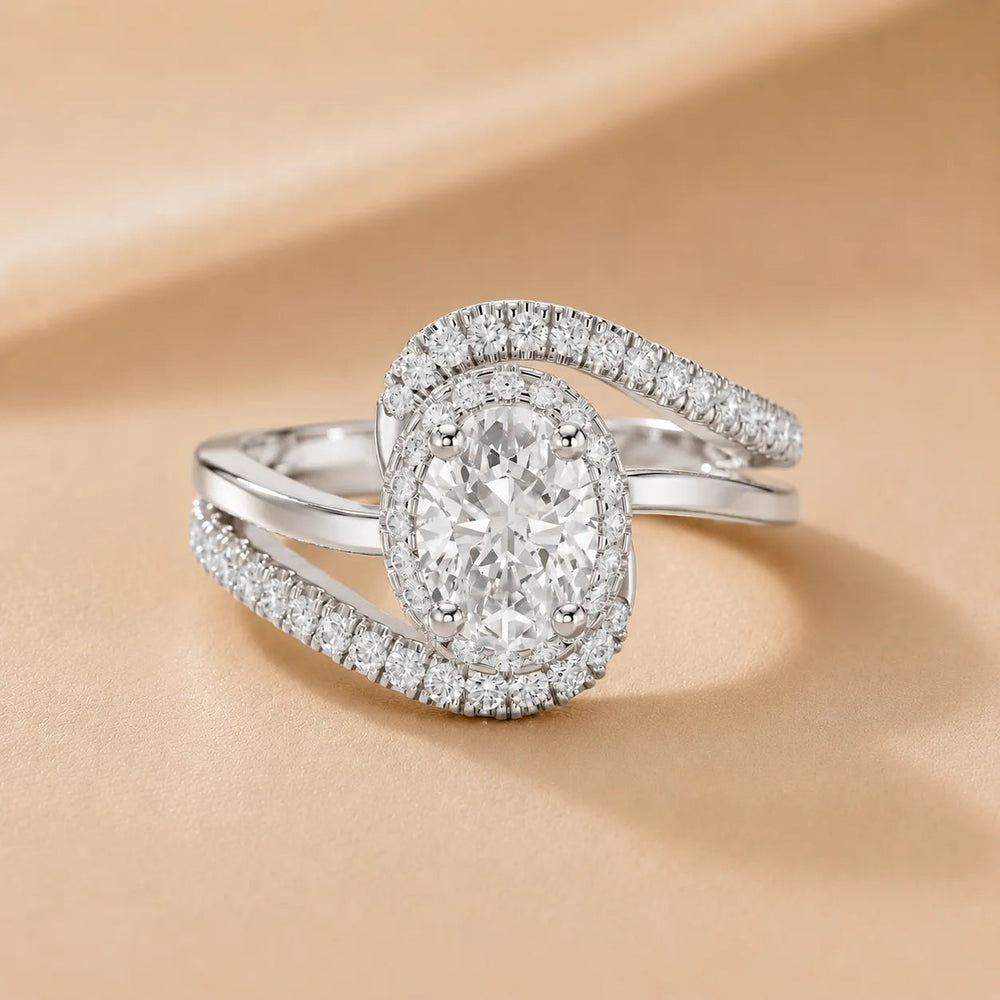Eden Bypass Diamond Engagement Ring – Oval (925 Sterling Silver)