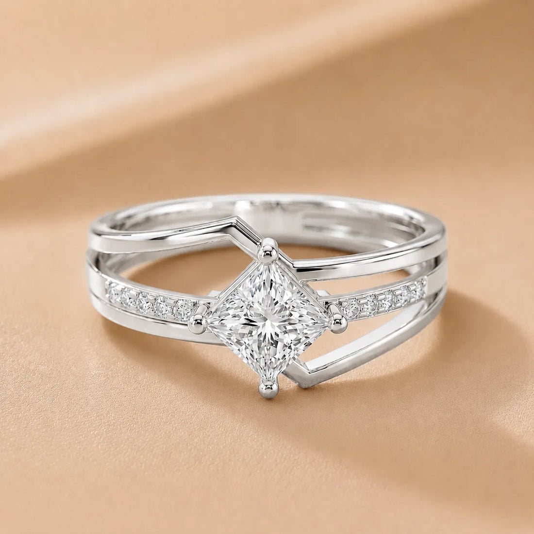 Eden Bypass Diamond Engagement Ring – Round (925 Sterling Silver)