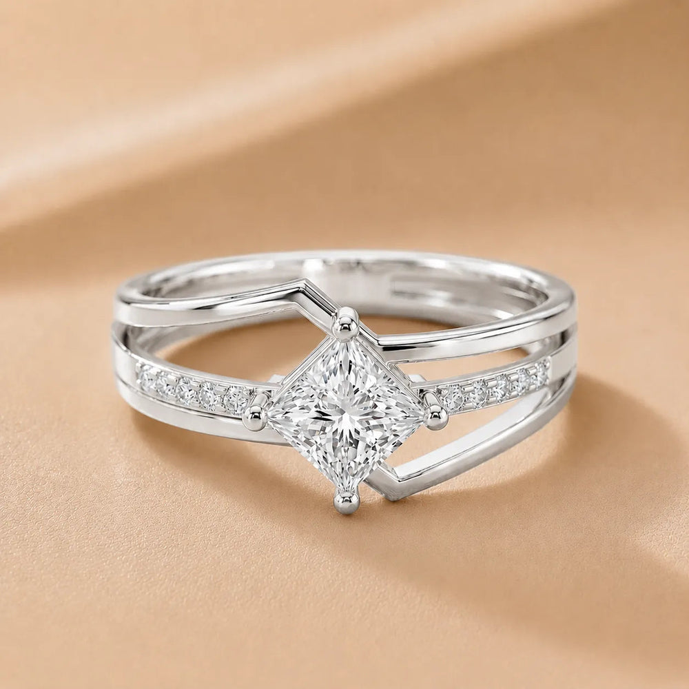 Eden Bypass Diamond Engagement Ring – Princess (925 Sterling Silver)