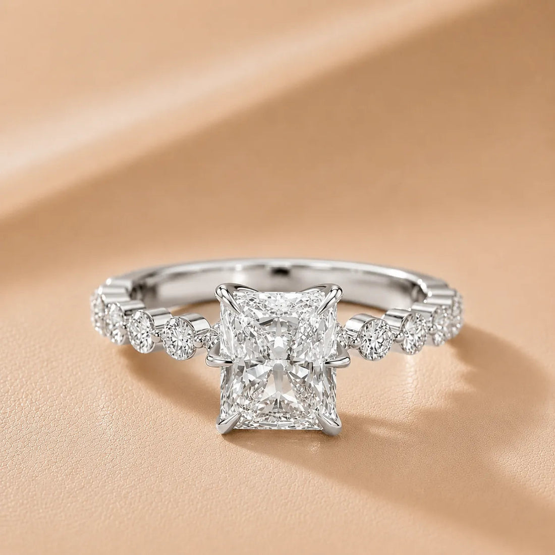 Eleanor Majesty Side Stone Diamond Engagement Ring – Round (925 Sterling Silver)