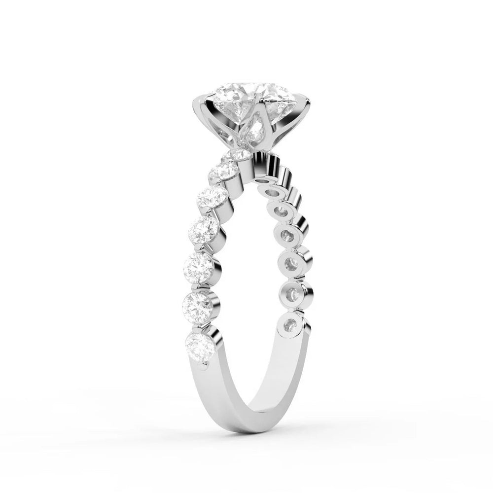 Eleanor Majesty Side Stone Diamond Engagement Ring – (925 Sterling Silver) – Round (925 Sterling Silver)