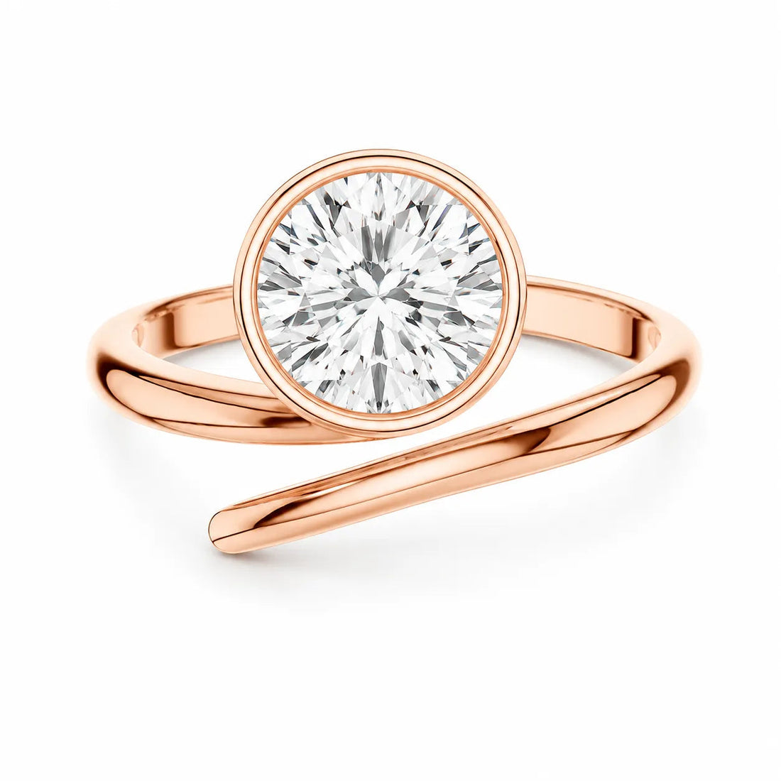 Elegant -Cut Bezel Wrap Diamond Ring – (925 Sterling Silver) – (925 Sterling Silver) – Round (925 Sterling Silver)