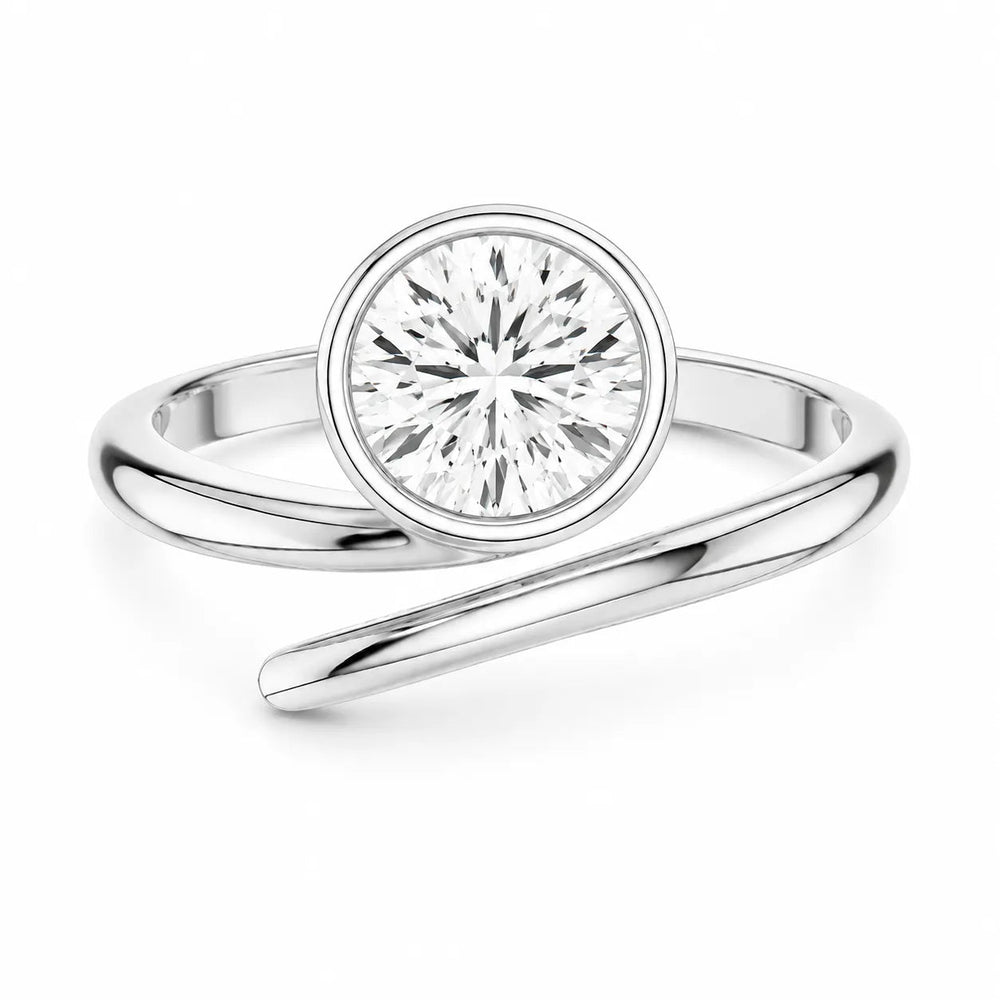 Elegant -Cut Bezel Wrap Diamond Ring – Round (925 Sterling Silver)