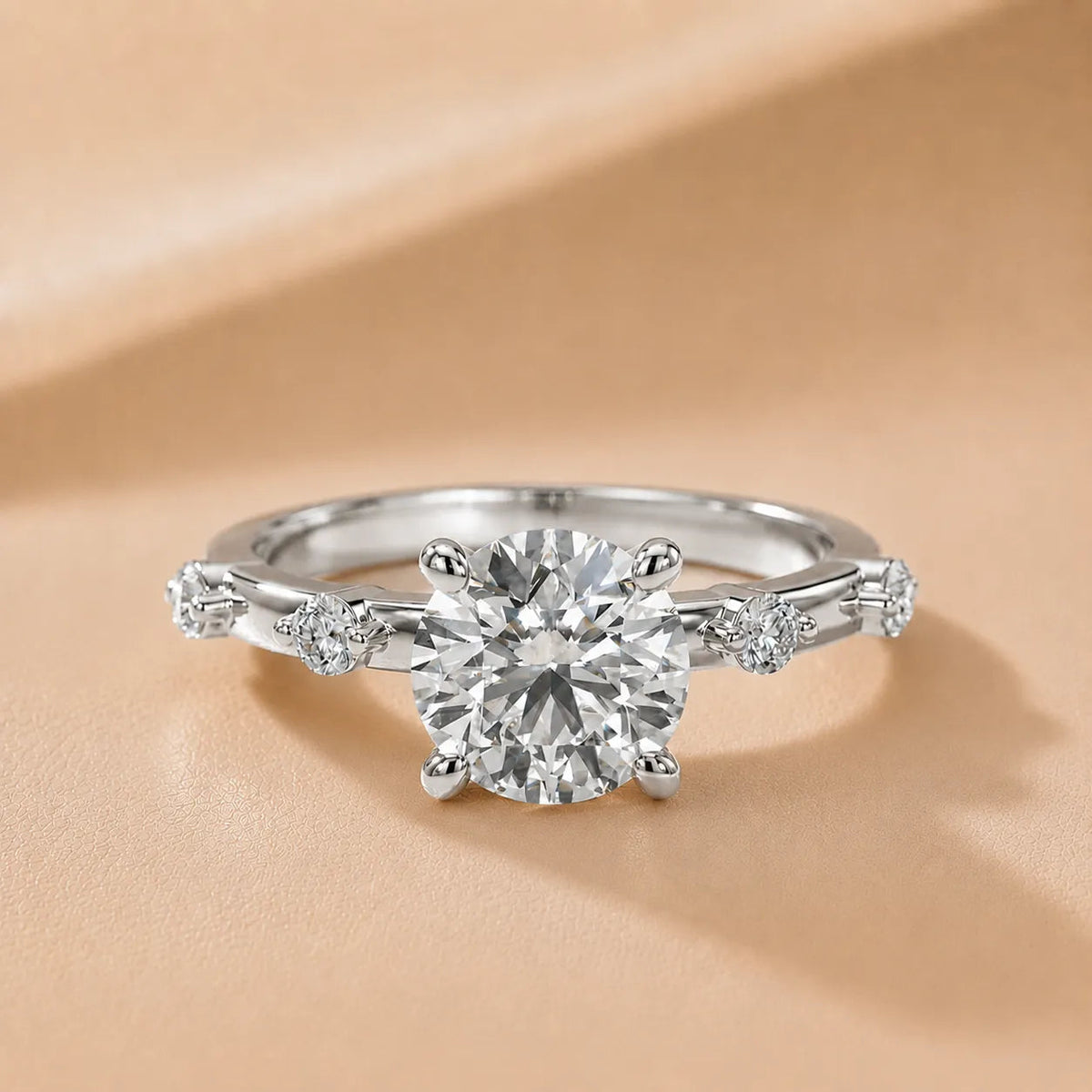 Elena Radiance Diamond Engagement Ring – Round (925 Sterling Silver)