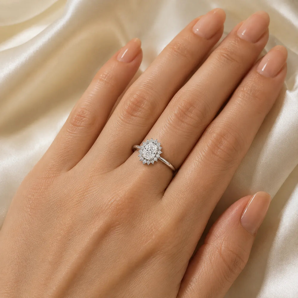 Vintage Empress Halo oval Diamond Engagement