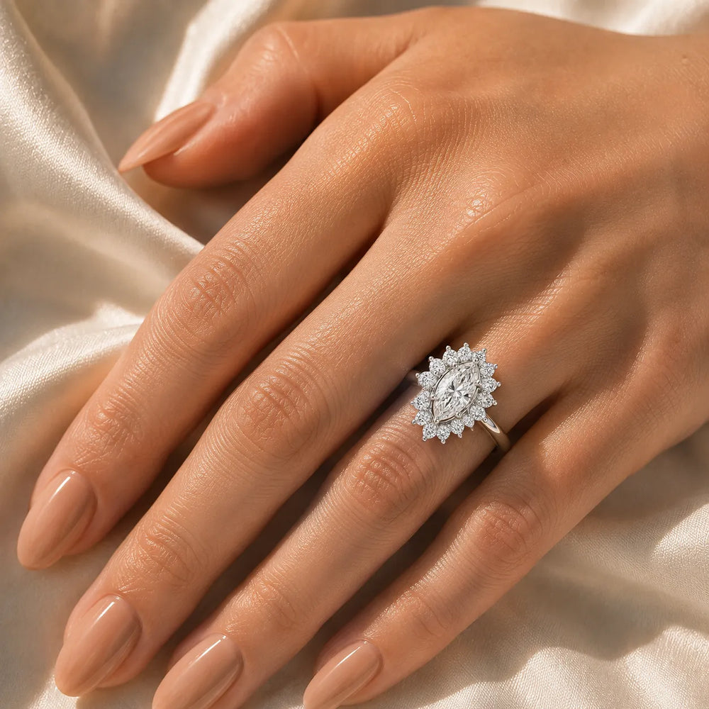 Vintage Empress Halo oval Diamond Engagement