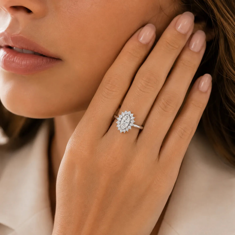 Vintage Empress Halo oval Diamond Engagement