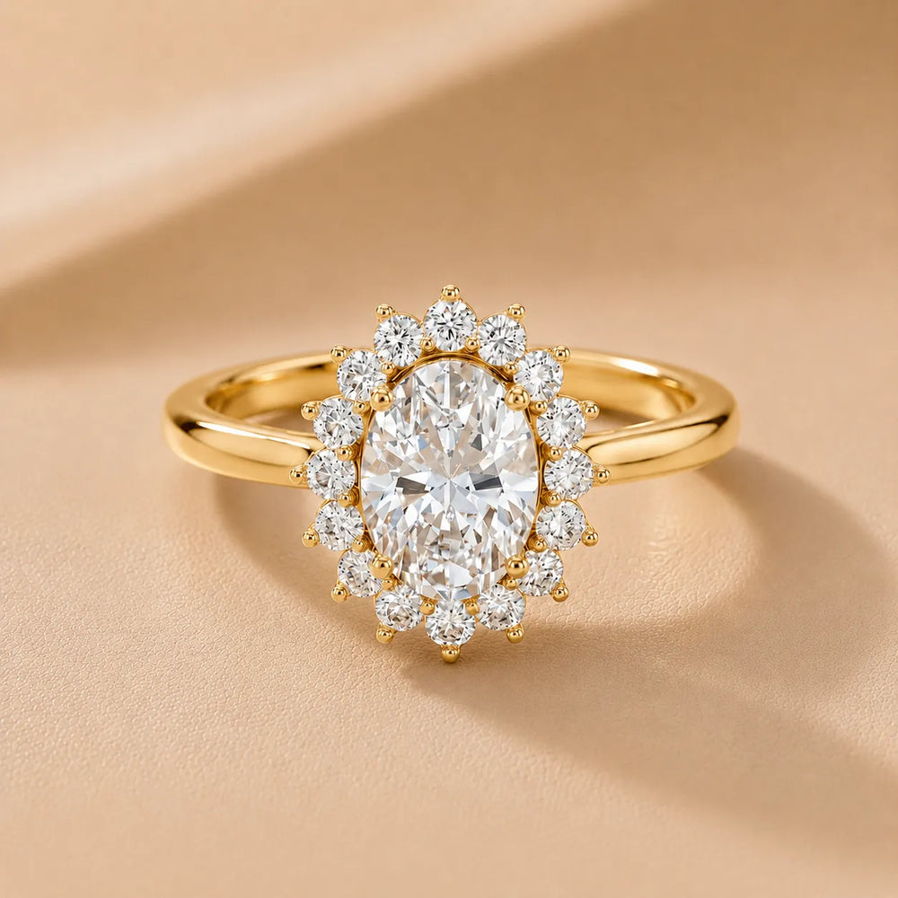 Vintage Empress Halo oval Diamond Engagement