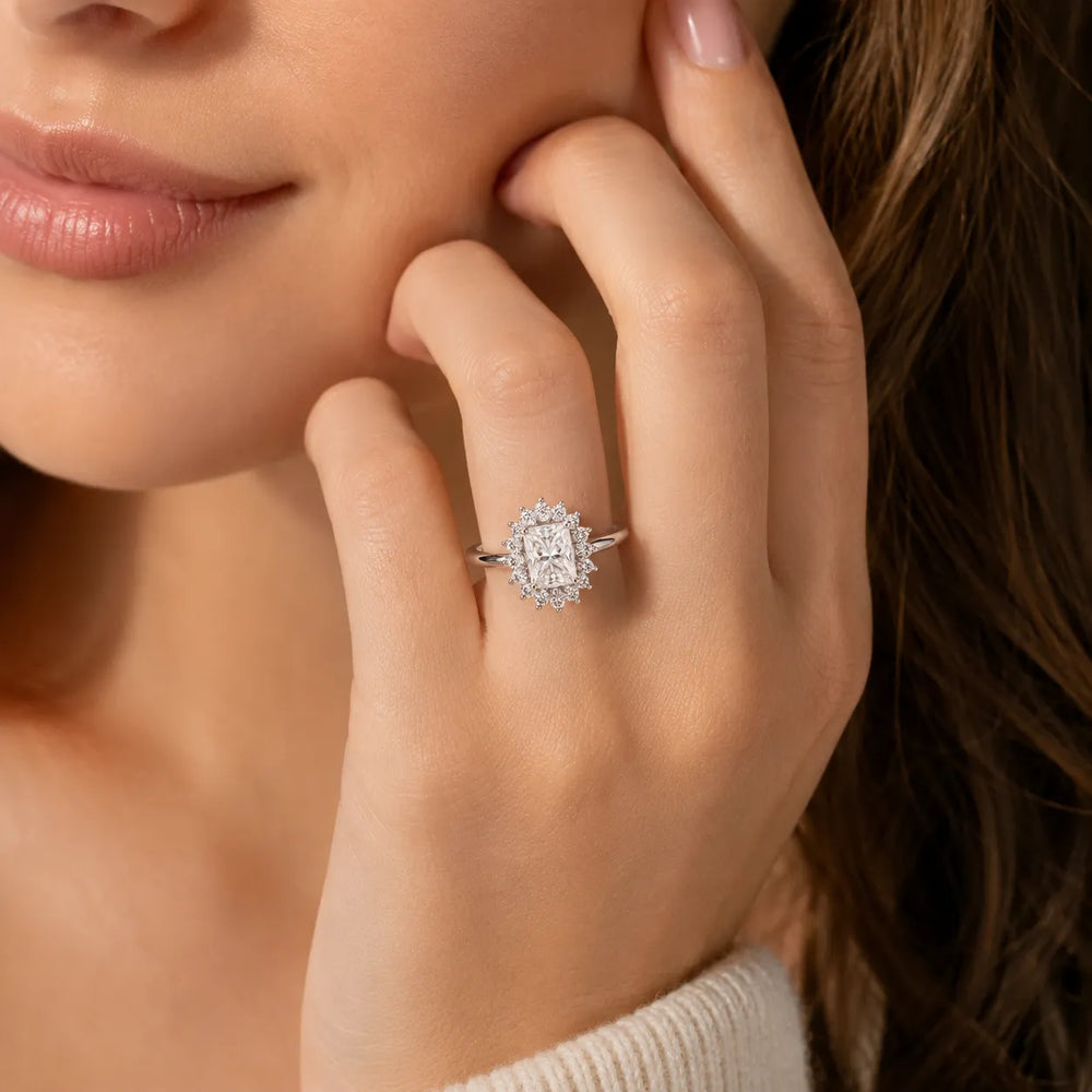 Vintage Empress Halo oval Diamond Engagement