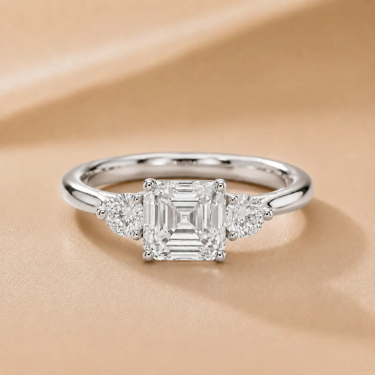 Essential Three-Stone Asscher Diamond Engagement Ring – Asscher (925 Sterling Silver)