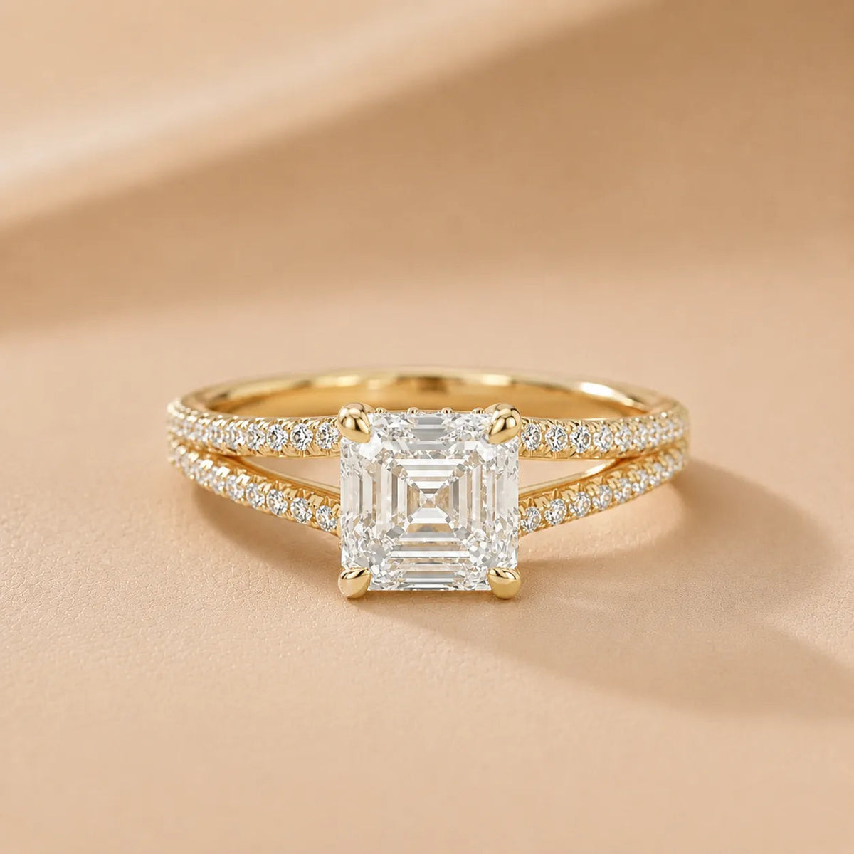 Eternal Embrace Solitaire Diamond Engagement Ring – Asscher (14K Yellow Gold)