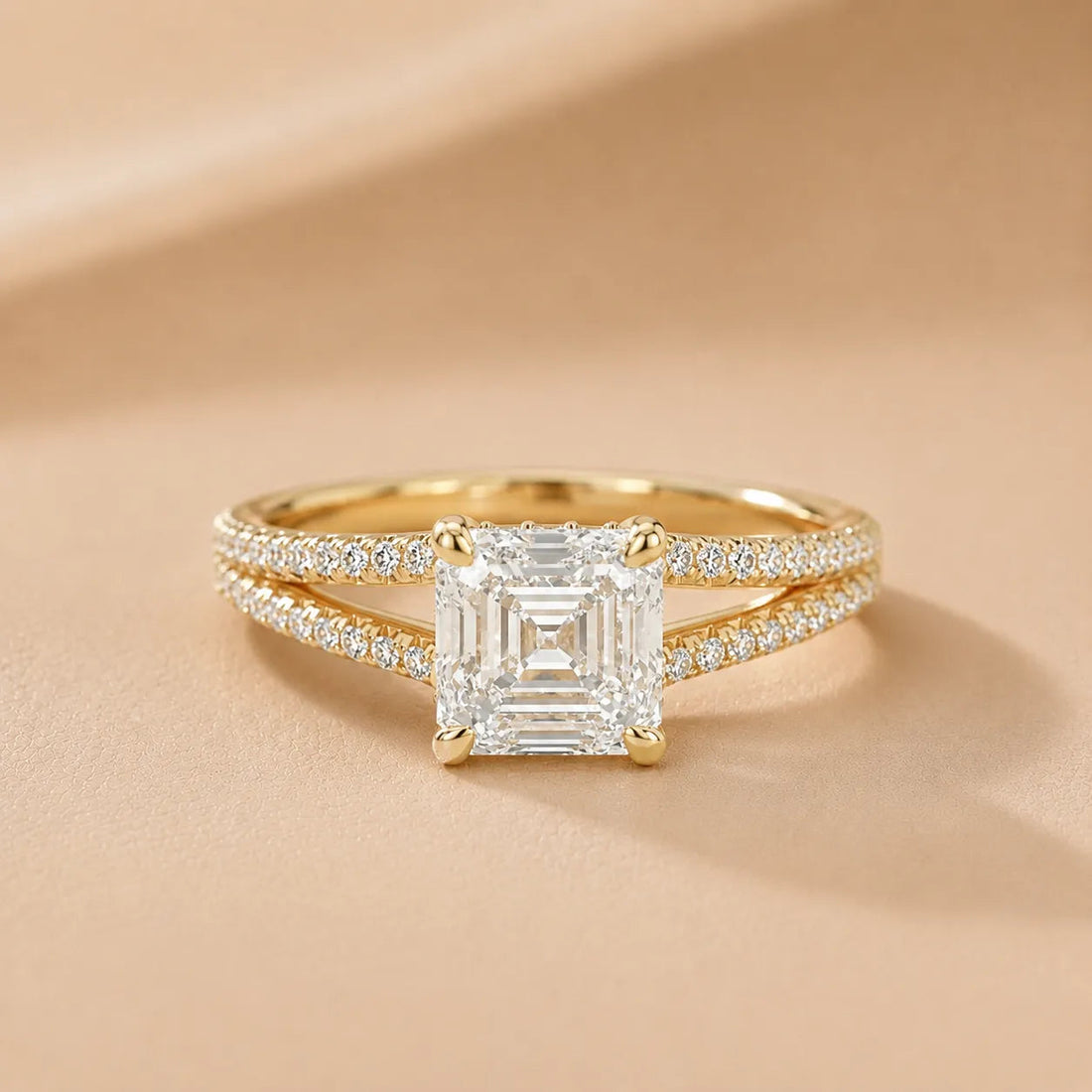 Eternal Embrace Solitaire Diamond Engagement Ring – Asscher (14K Yellow Gold)
