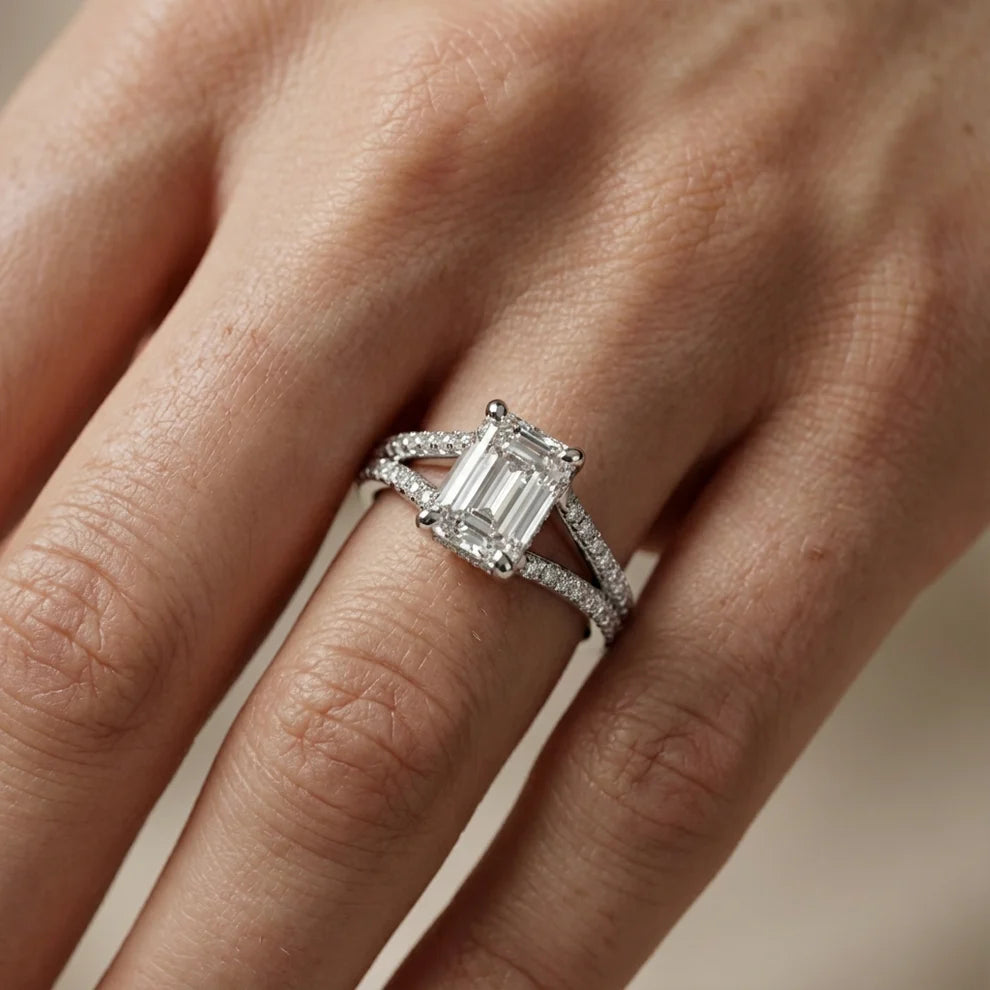 Eternal Embrace Solitaire Emerald Diamond Engagement Ring