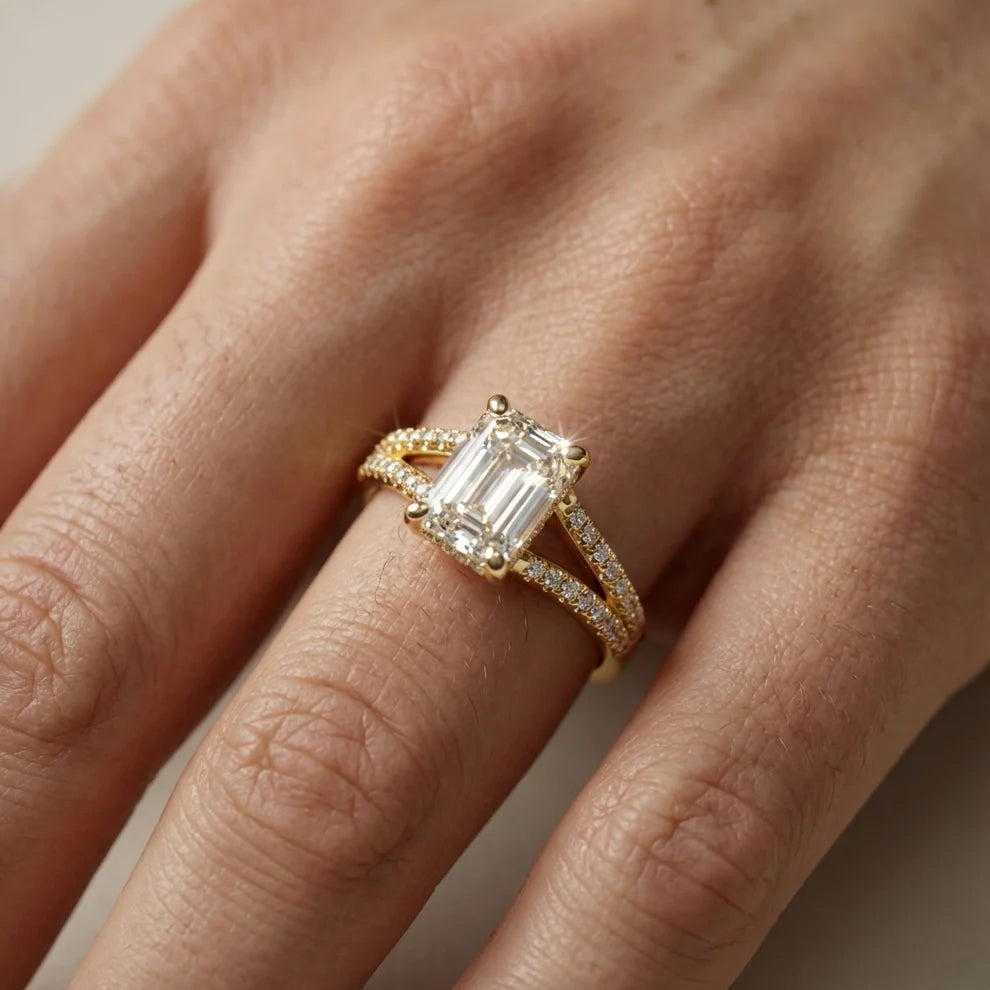Eternal Embrace Solitaire Emerald Diamond Engagement Ring