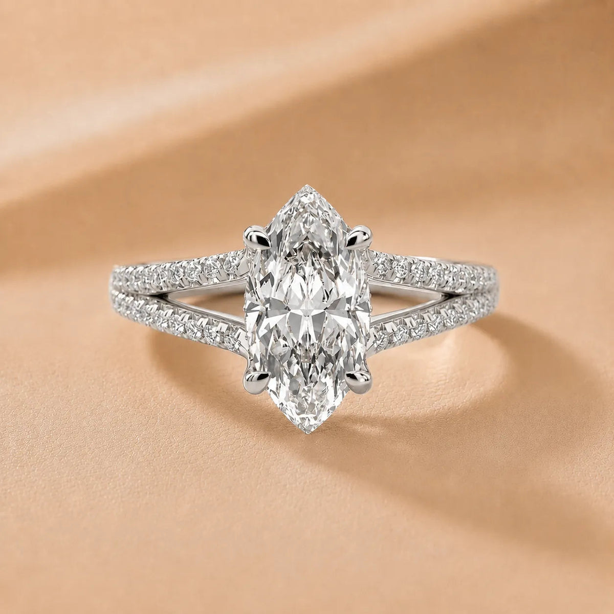 Eternal Embrace Solitaire Diamond Engagement Ring – Marquise (950 Platinum) – Round (925 Sterling Silver)