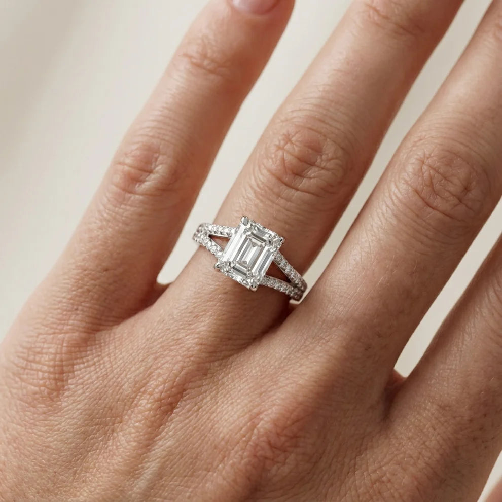 Eternal Embrace Solitaire Emerald Diamond Engagement Ring