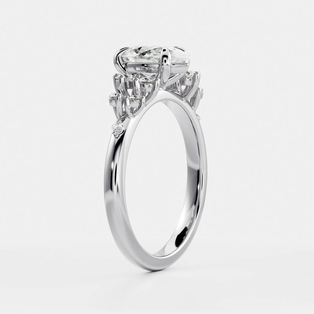 Evelina Bloom Marquise Diamond Engagement Ring – (925 Sterling Silver) – Round (925 Sterling Silver)