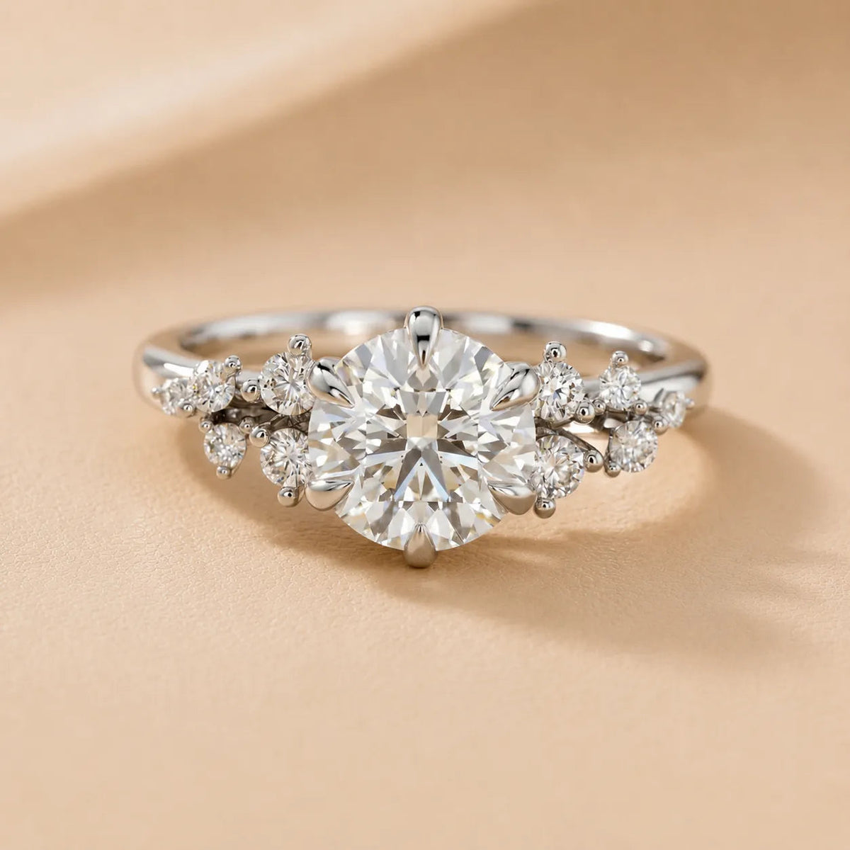 Evelina Bloom Marquise Diamond Engagement Ring – Round (925 Sterling Silver)