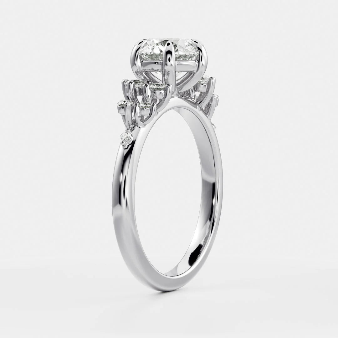 Evelina Bloom Marquise Diamond Engagement Ring – Round (925 Sterling Silver)