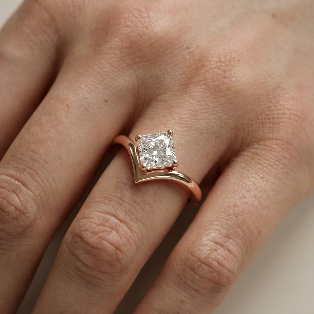 Evelyn Chevron Solitaire Round Diamond Engagement Ring
