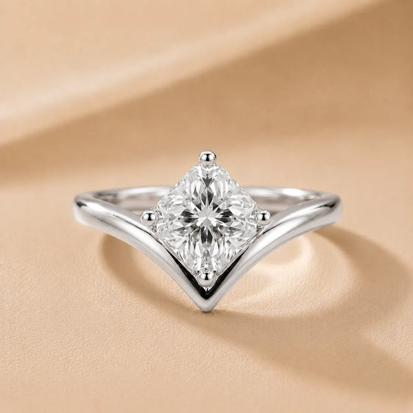 Evelyn Chevron Solitaire Round Diamond Engagement Ring