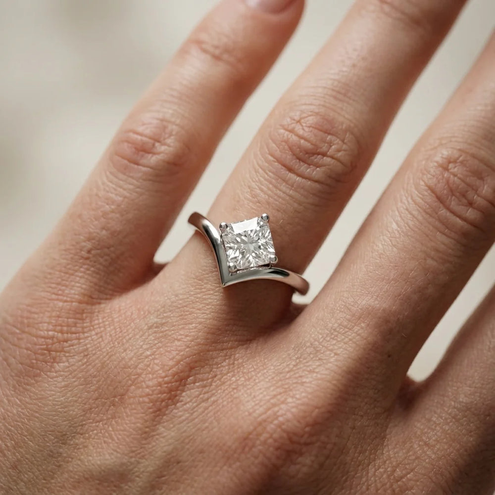 Evelyn Chevron Solitaire Round Diamond Engagement Ring