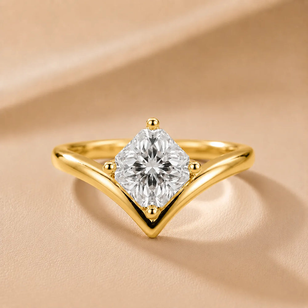 Evelyn Chevron Solitaire Round Diamond Engagement Ring