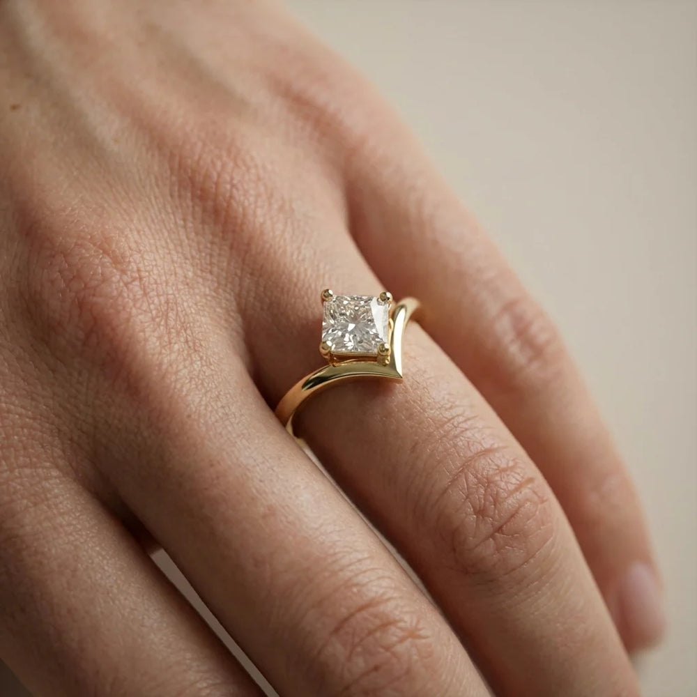 Evelyn Chevron Solitaire Round Diamond Engagement Ring