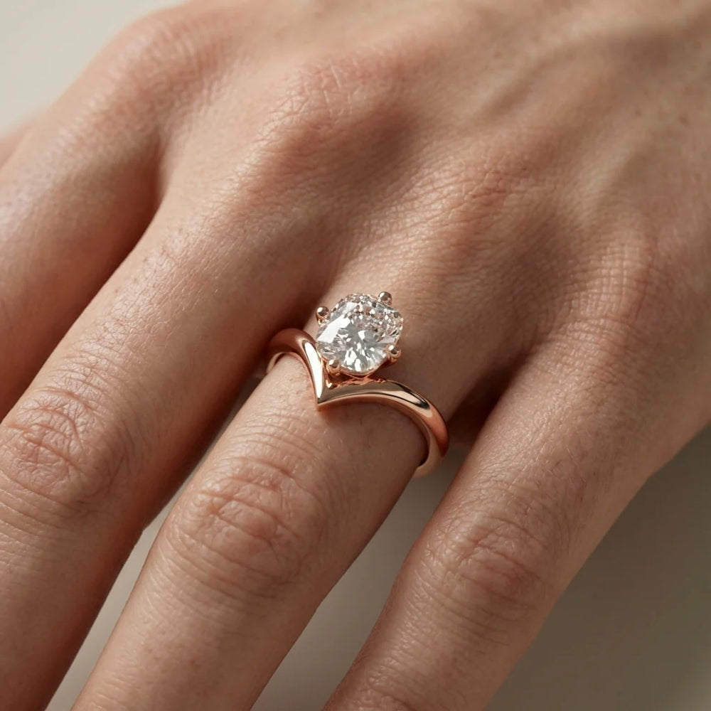 Evelyn Chevron Solitaire Round Diamond Engagement Ring
