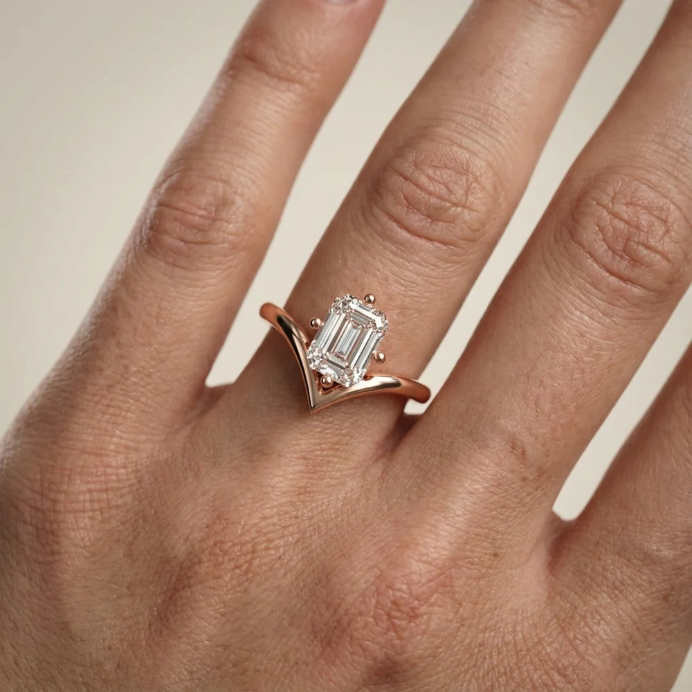 Evelyn Chevron Solitaire Round Diamond Engagement Ring