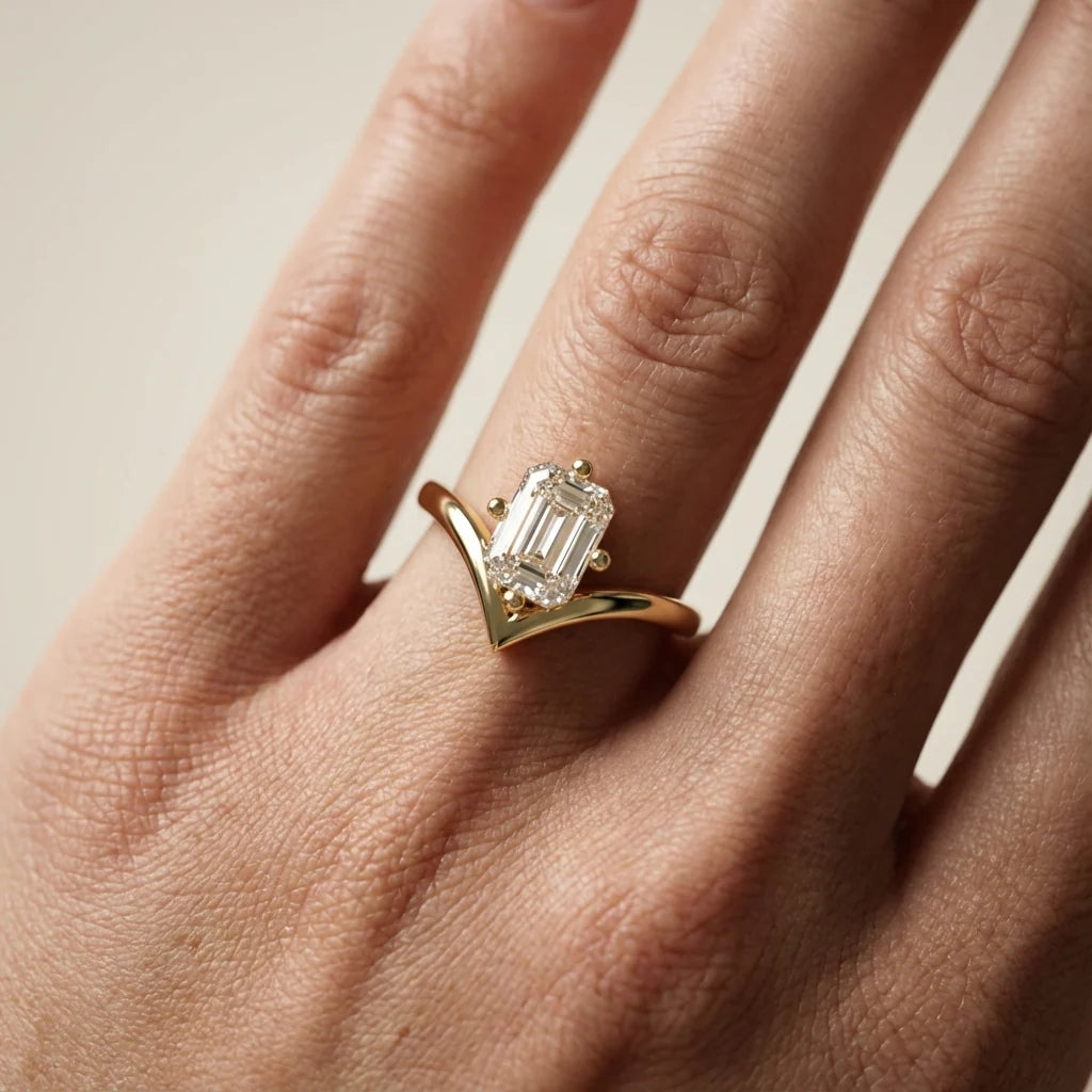 Evelyn Chevron Solitaire Round Diamond Engagement Ring