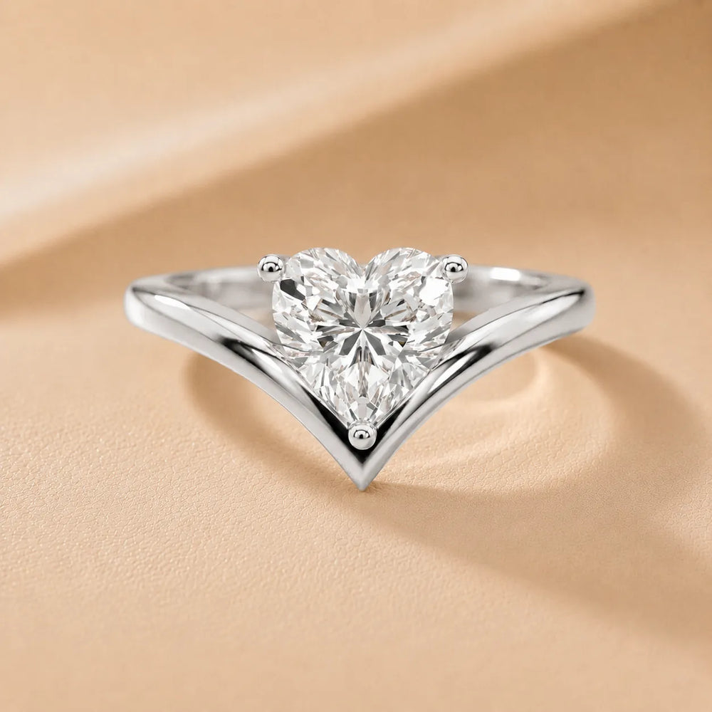 Evelyn Chevron Solitaire Round Diamond Engagement Ring
