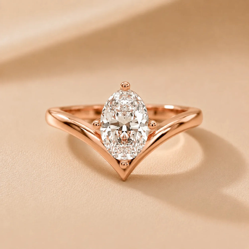 Evelyn Chevron Solitaire Round Diamond Engagement Ring