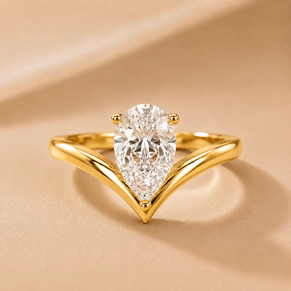 Evelyn Chevron Solitaire Round Diamond Engagement Ring