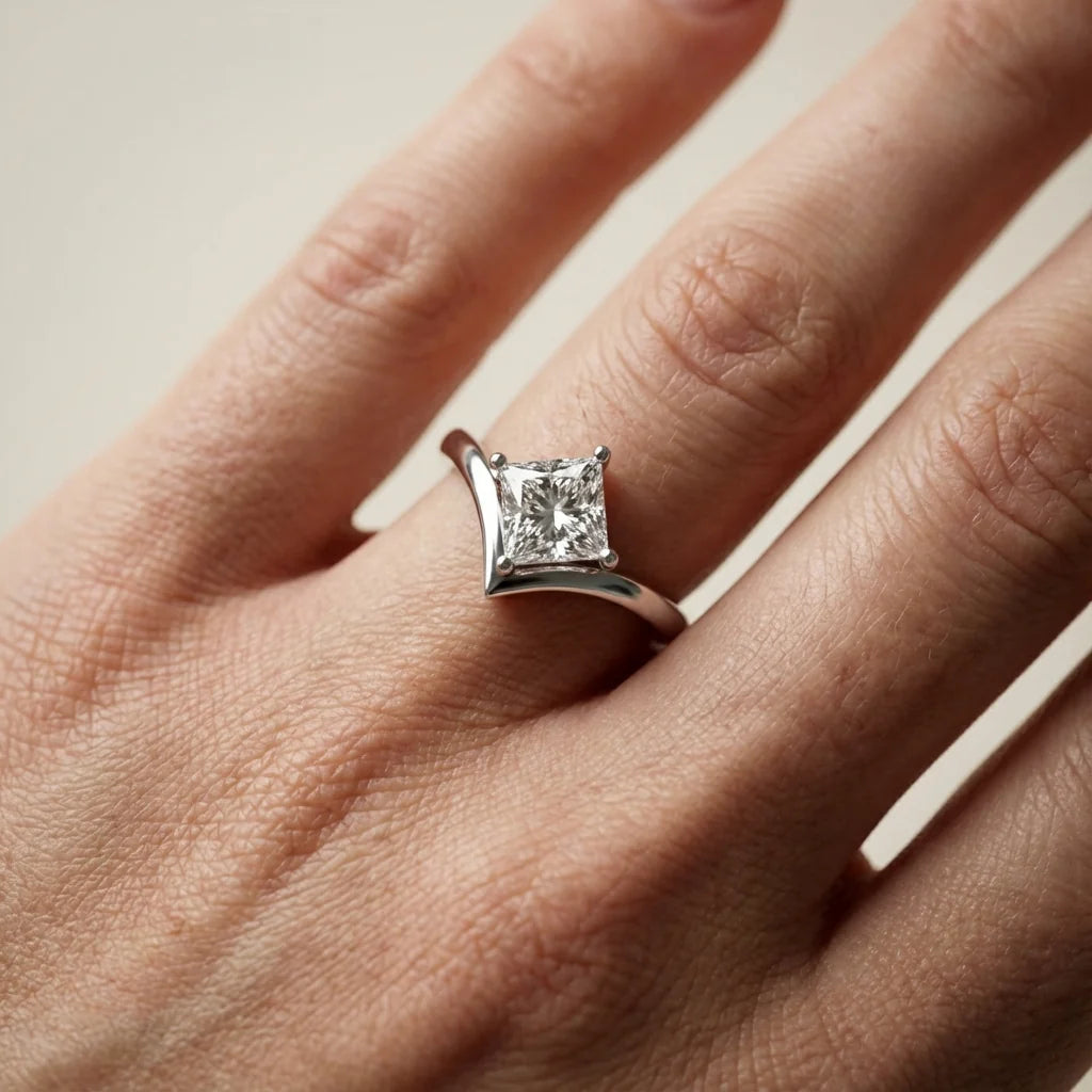Evelyn Chevron Solitaire Round Diamond Engagement Ring