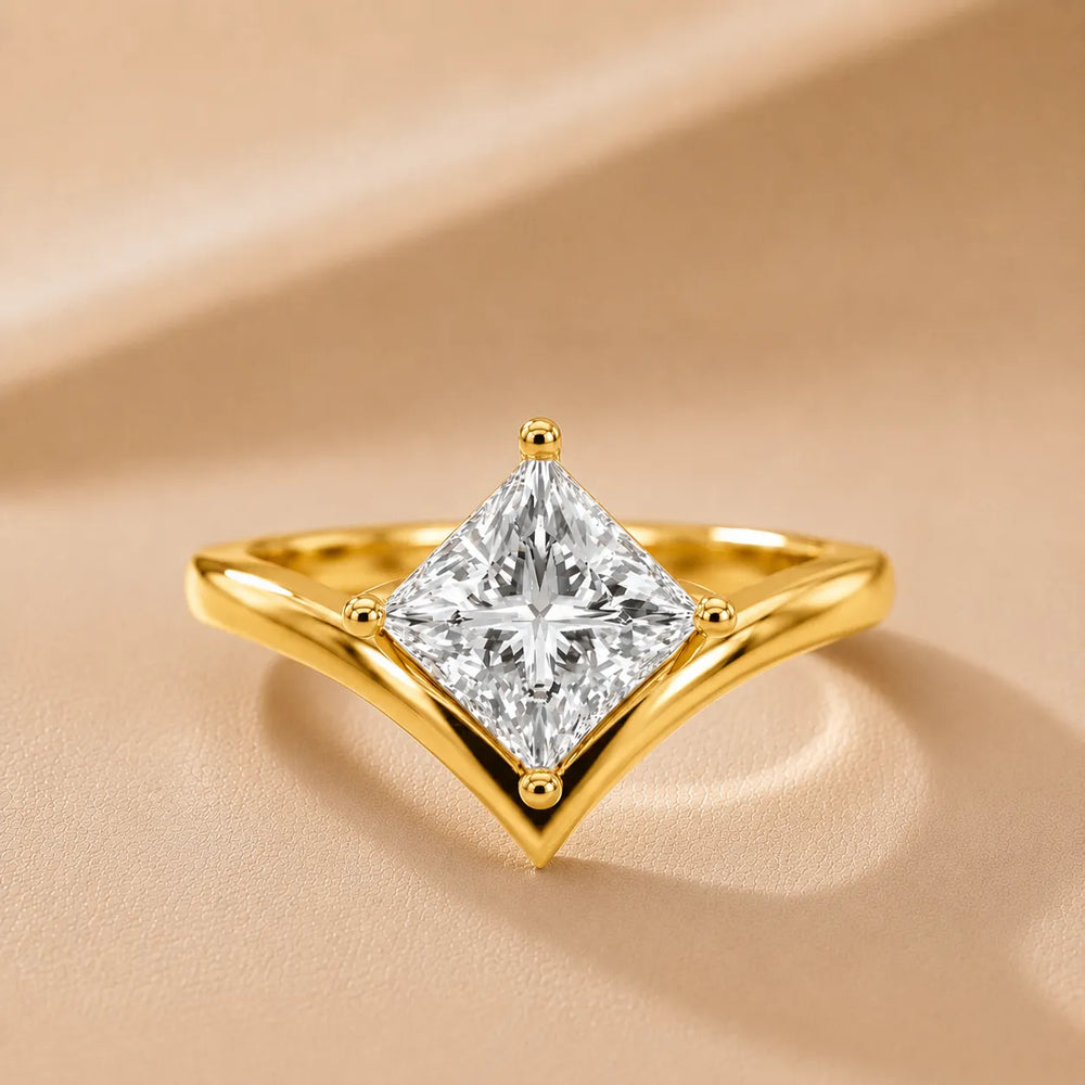 Evelyn Chevron Solitaire Round Diamond Engagement Ring