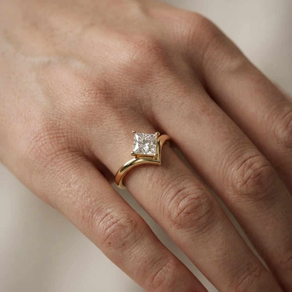 Evelyn Chevron Solitaire Round Diamond Engagement Ring