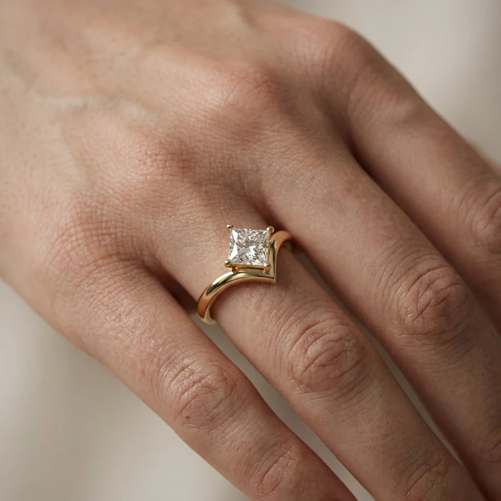Evelyn Chevron Solitaire Round Diamond Engagement Ring