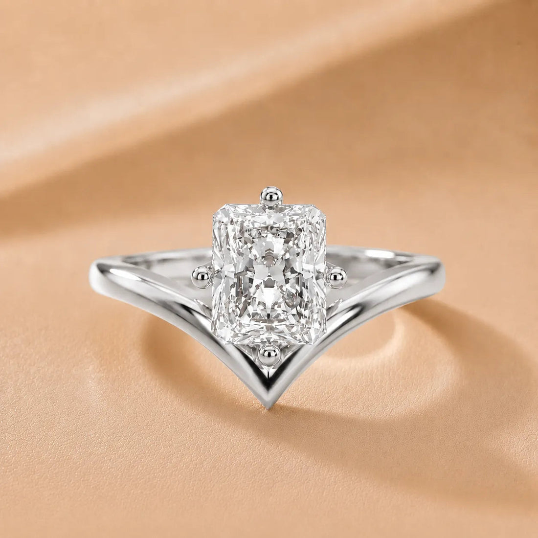 Evelyn Chevron Solitaire Diamond Engagement Ring – Round (925 Sterling Silver)