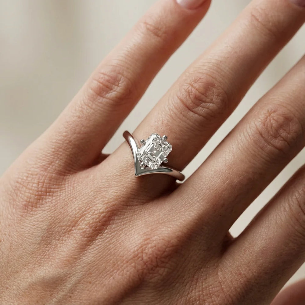 Evelyn Chevron Solitaire Round Diamond Engagement Ring