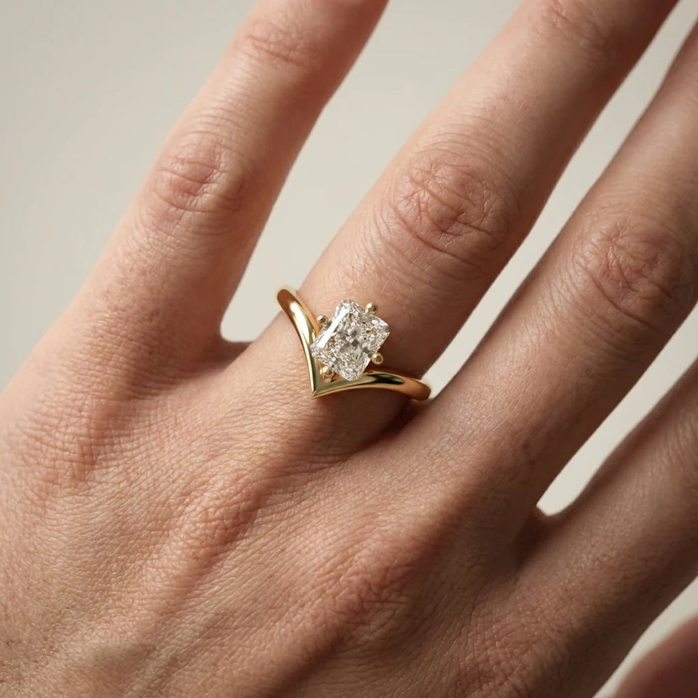 Evelyn Chevron Solitaire Round Diamond Engagement Ring
