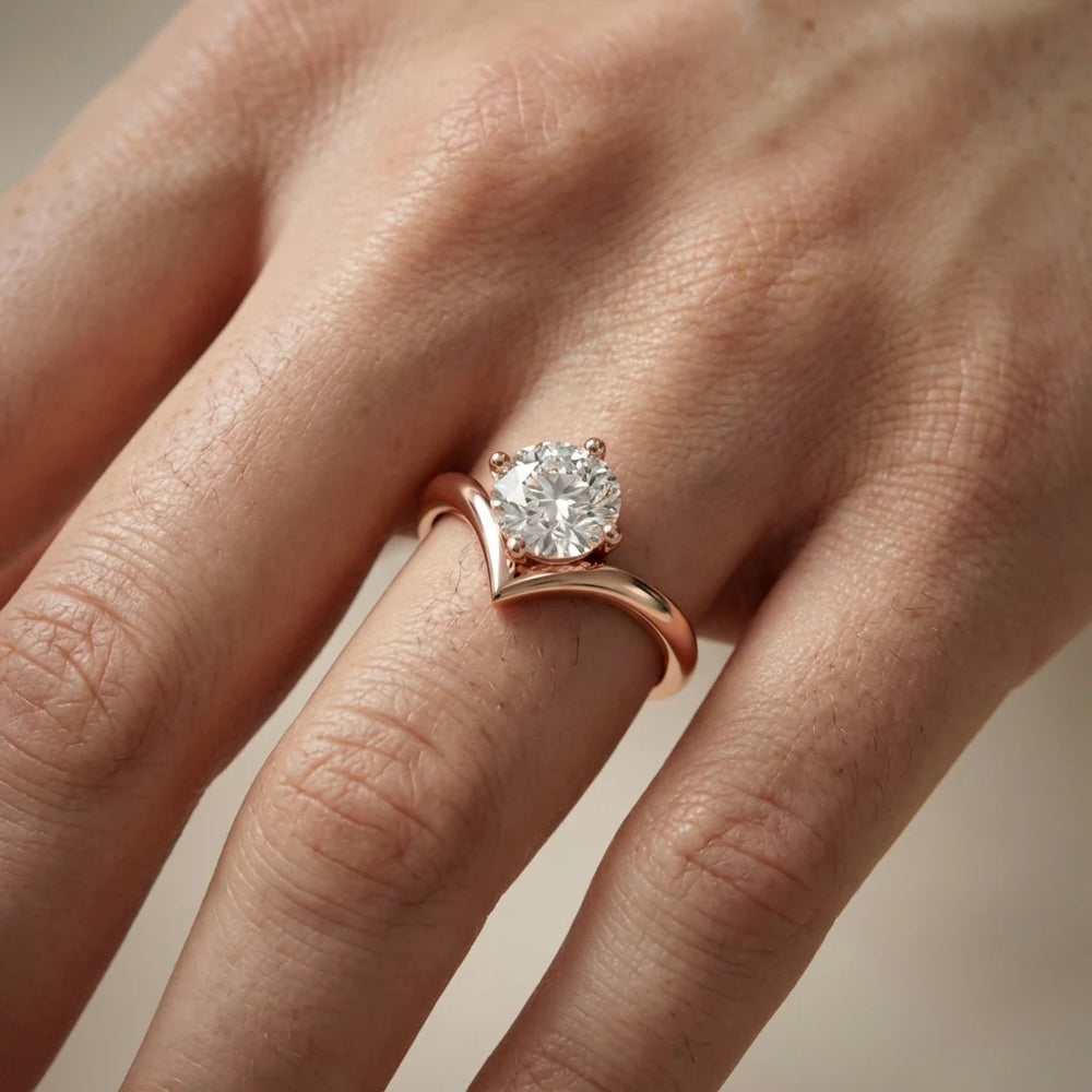 Evelyn Chevron Solitaire Round Diamond Engagement Ring