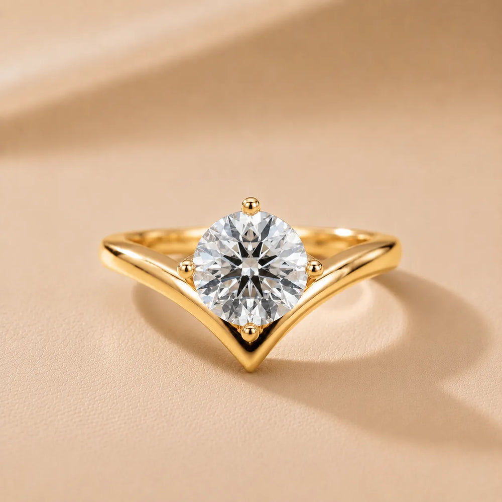 Evelyn Chevron Solitaire Round Diamond Engagement Ring
