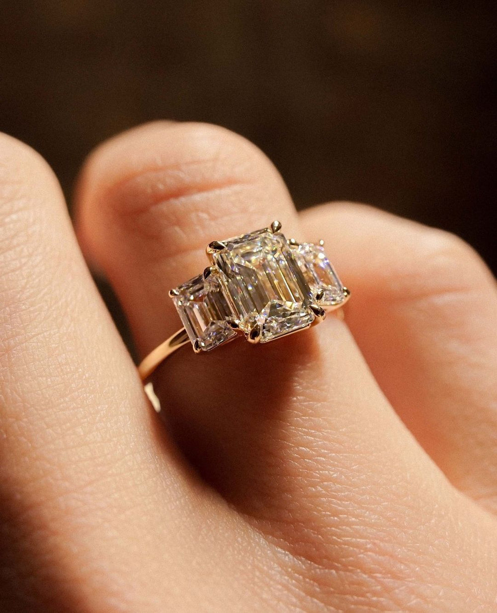 Three Stone Emerald Cut Labgrown Engagement Ring