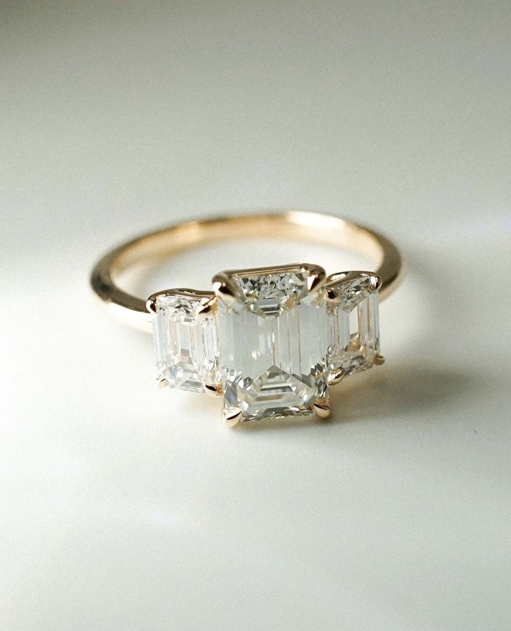 Three Stone Emerald Cut Labgrown Engagement Ring
