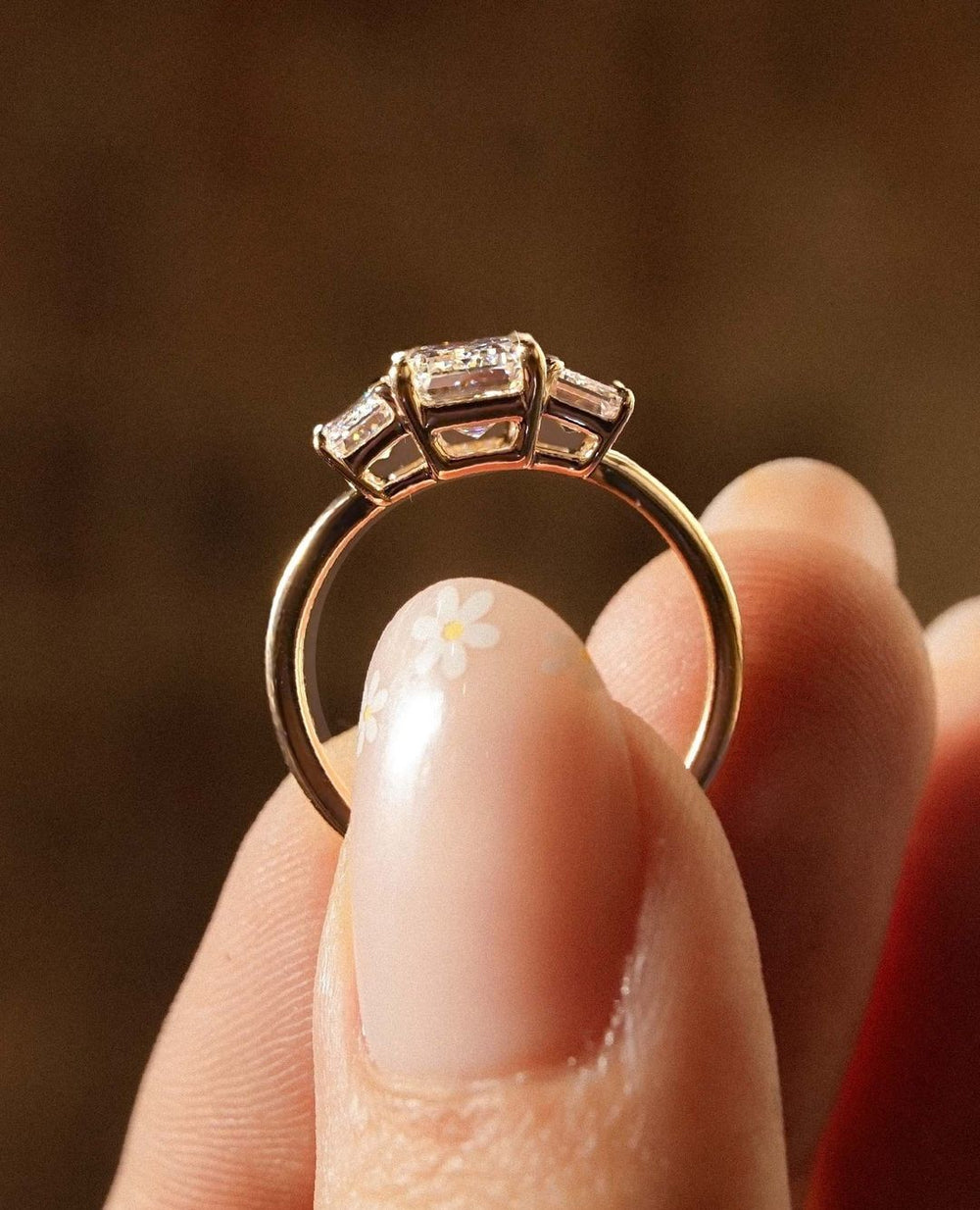 Three Stone Emerald Cut Labgrown Engagement Ring
