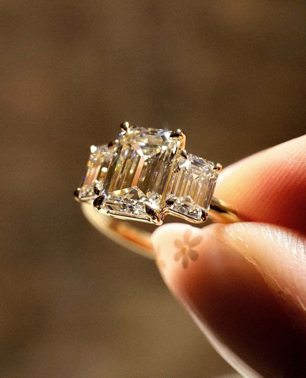 Three Stone Emerald Cut Labgrown Engagement Ring