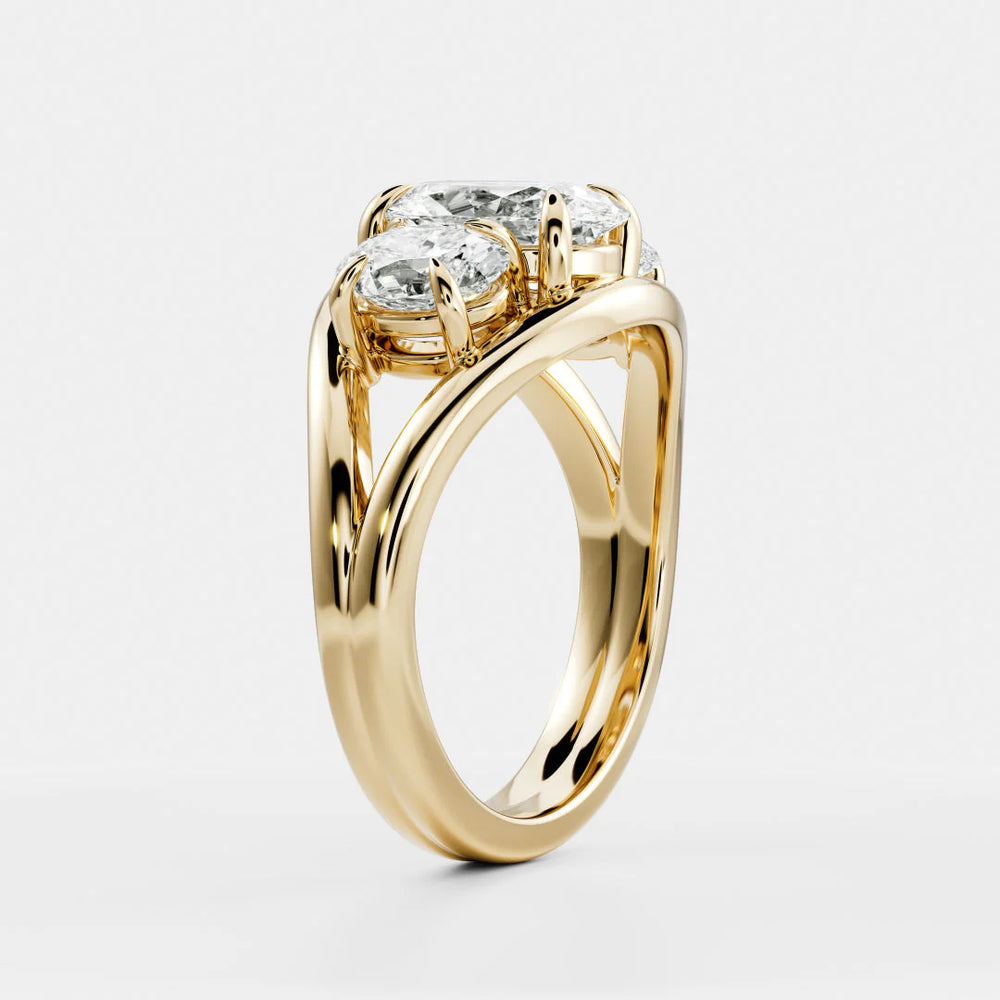 Exquisite Three-Stone Oval Diamond Engagement Ring