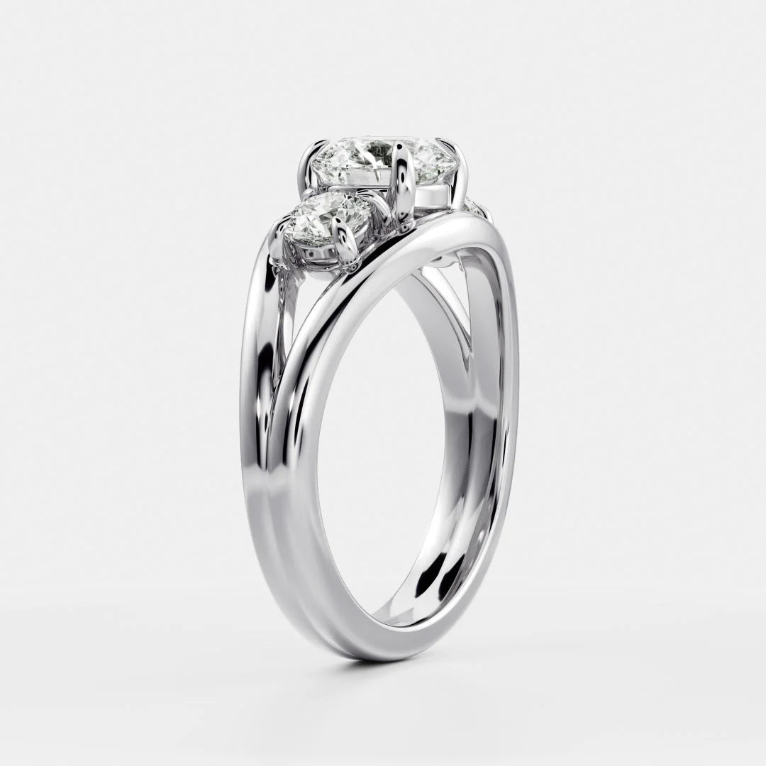 Exquisite Three-Stone Diamond Engagement Ring – (925 Sterling Silver) – (925 Sterling Silver) – Round (925 Sterling Silver)