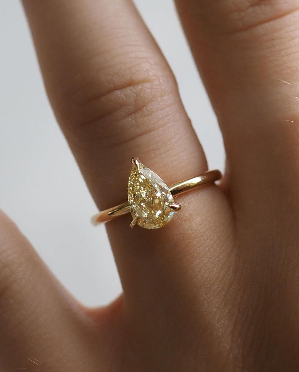 Canary Yellow Elongated Pear Cut Labgrown Engagement Ring
